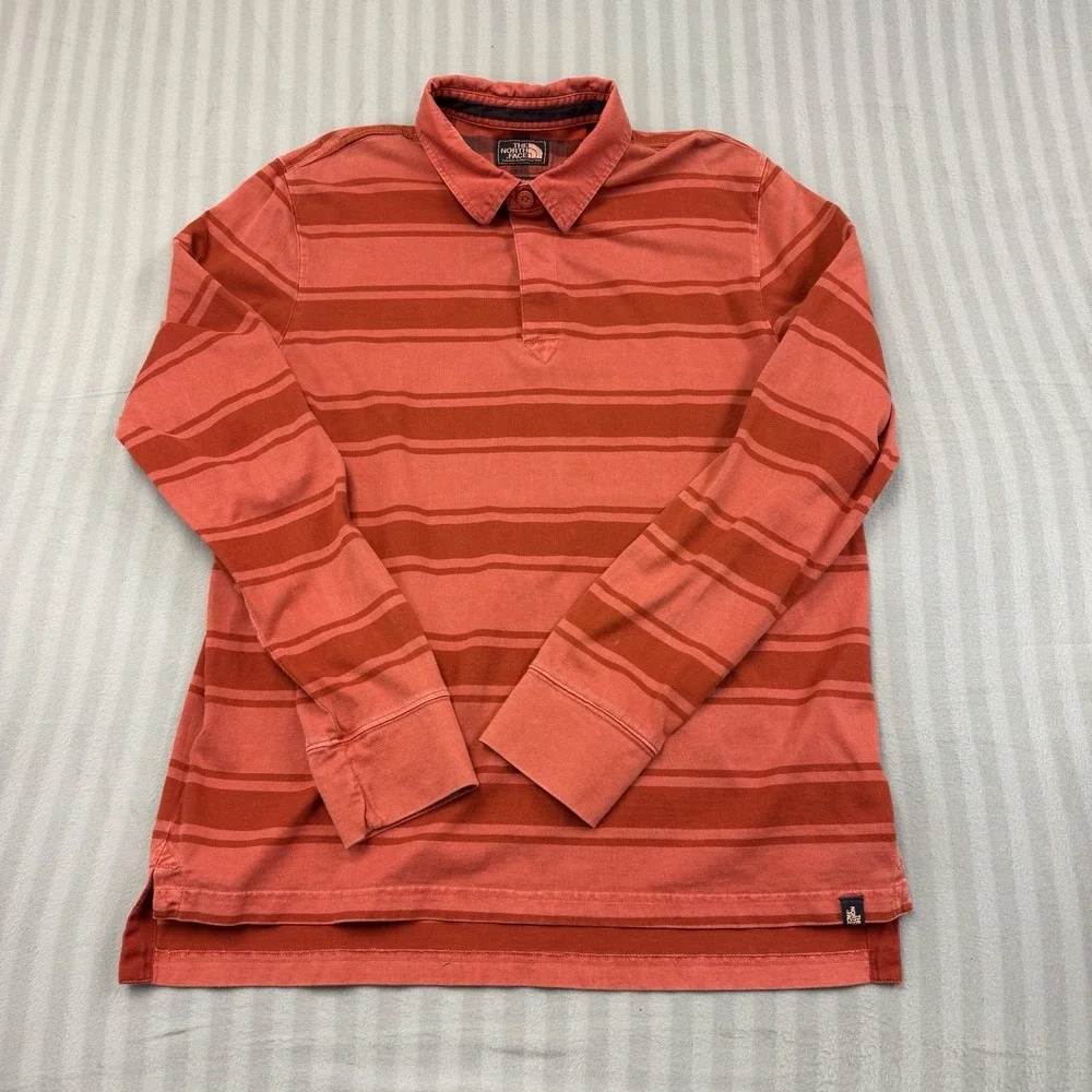 The‎ North Face Shirt Mens XL Red Clay Striped Long Sleeve Wedge Wood Rugby Polo